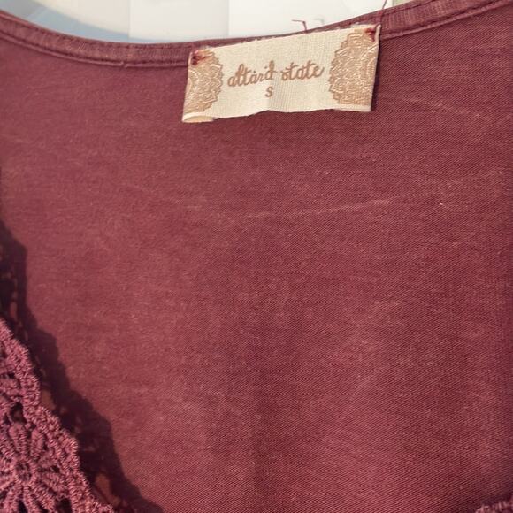 Altar'd State Burgundy Lace Crochet Trim Tunic Swing Top Babydoll Dark Goth - Picture 3 of 8